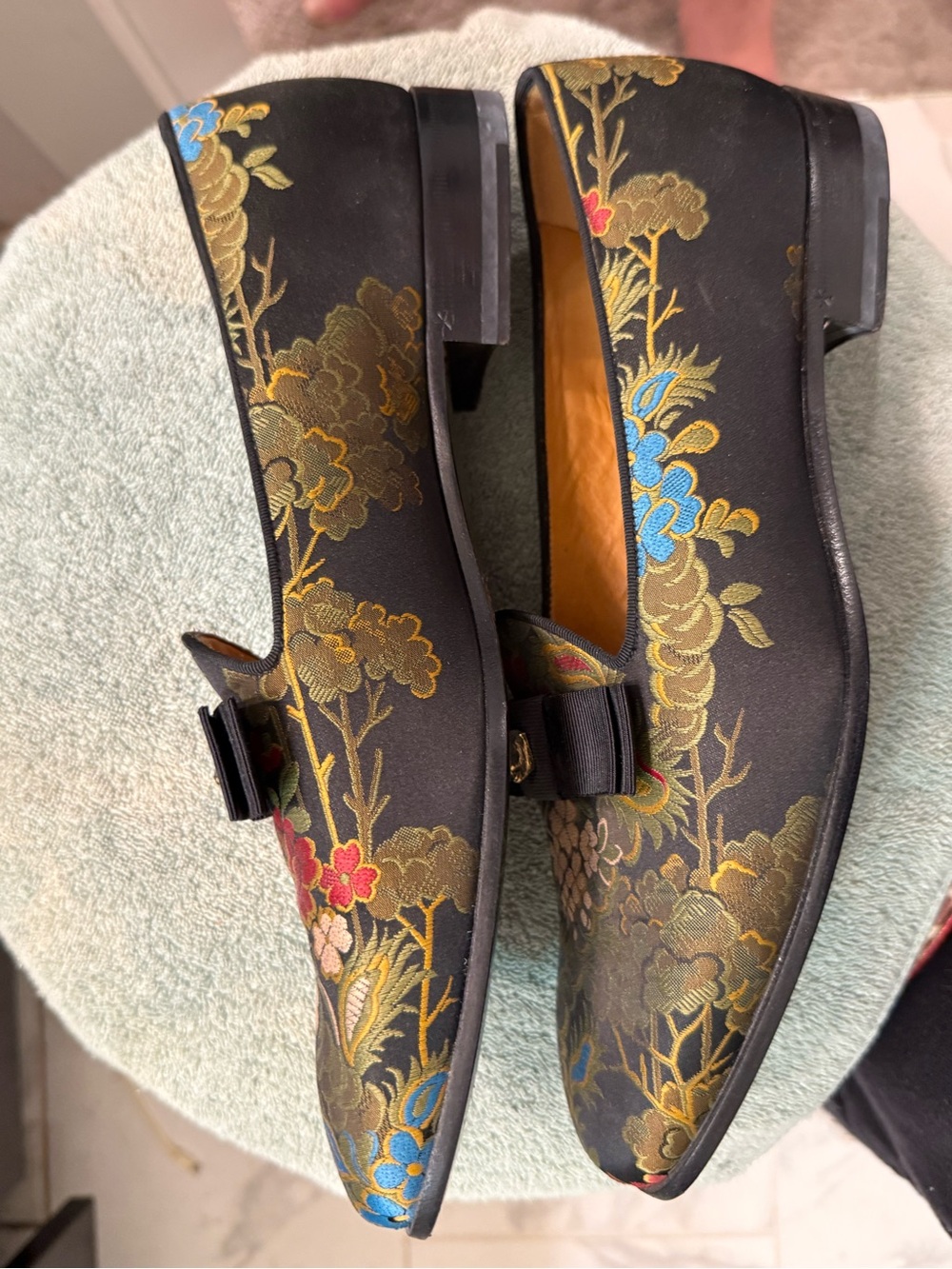 Gucci Floral Brocade Ribbon Loafers in Black, Gold, Blue & Red - Picture 11 of 14